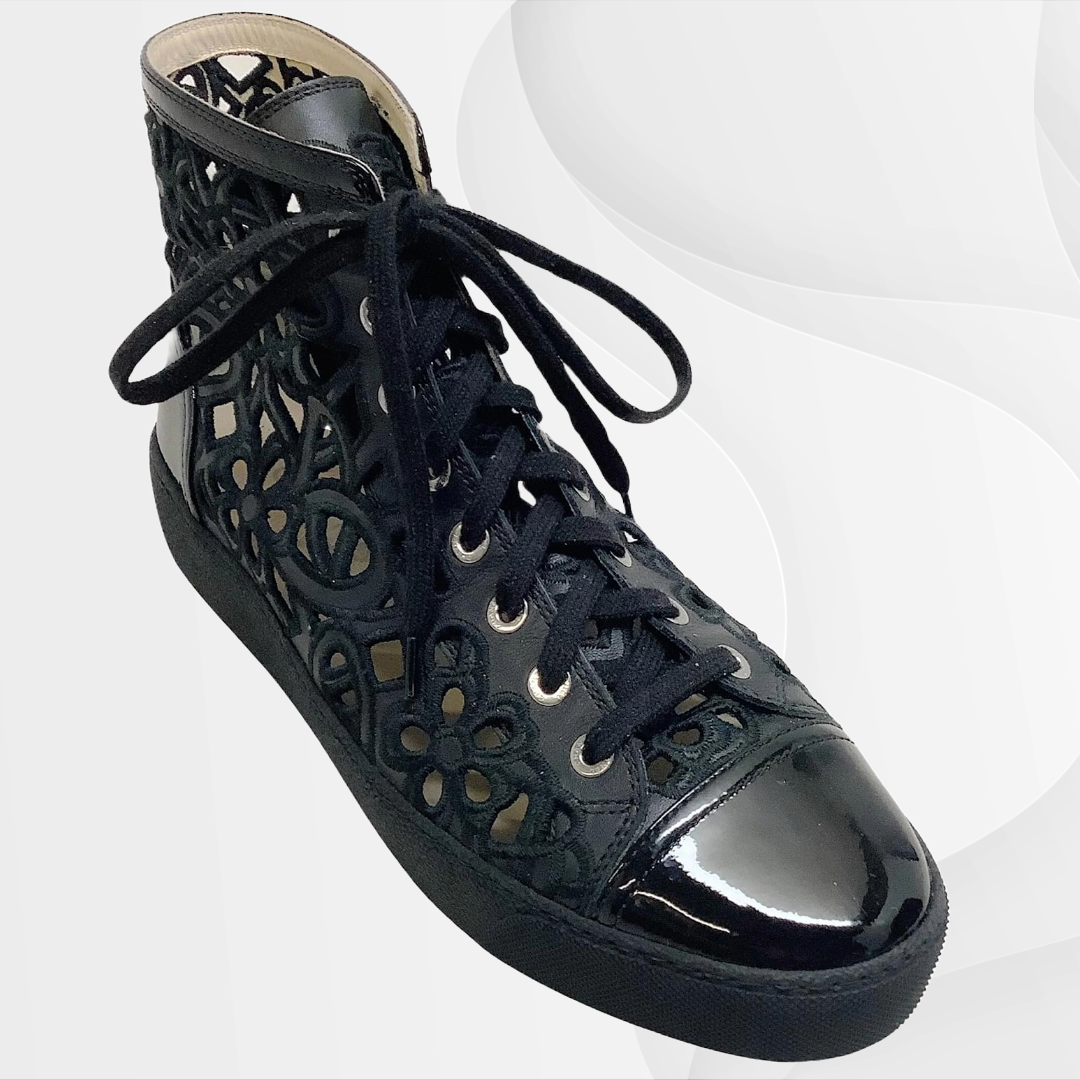 Chanel Black Eyelet Hi Top Sneakers (Size 39.5)