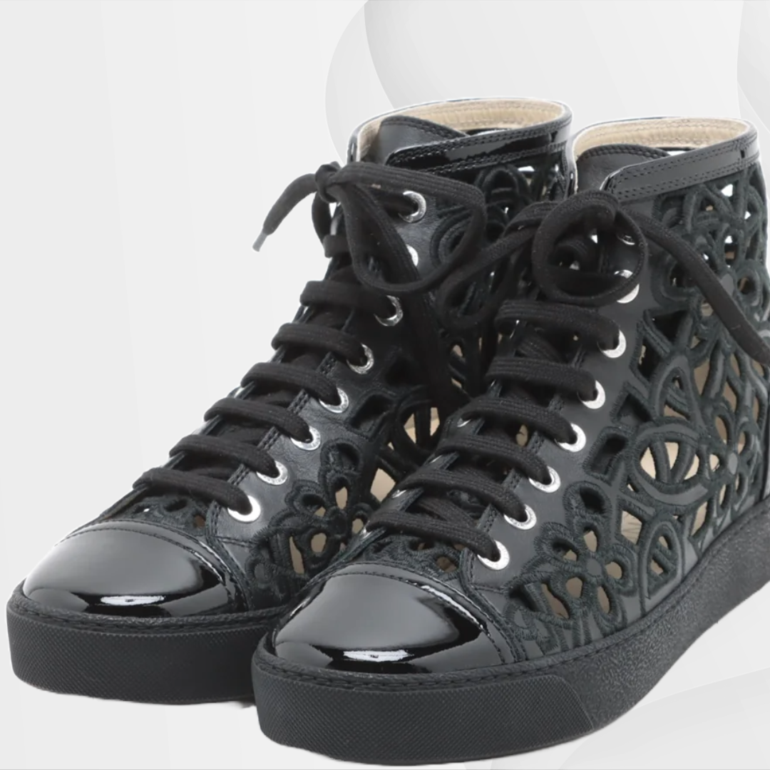 Chanel Black Eyelet Hi Top Sneakers (Size 39.5)