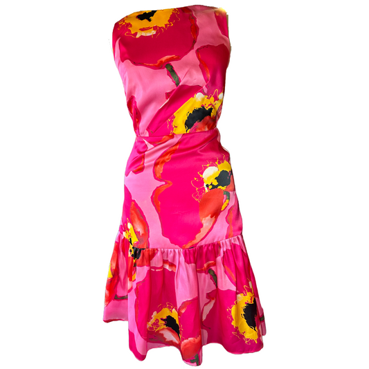 Carolina Herrera Floral Pink Silk Georgette Dress (Size 6)