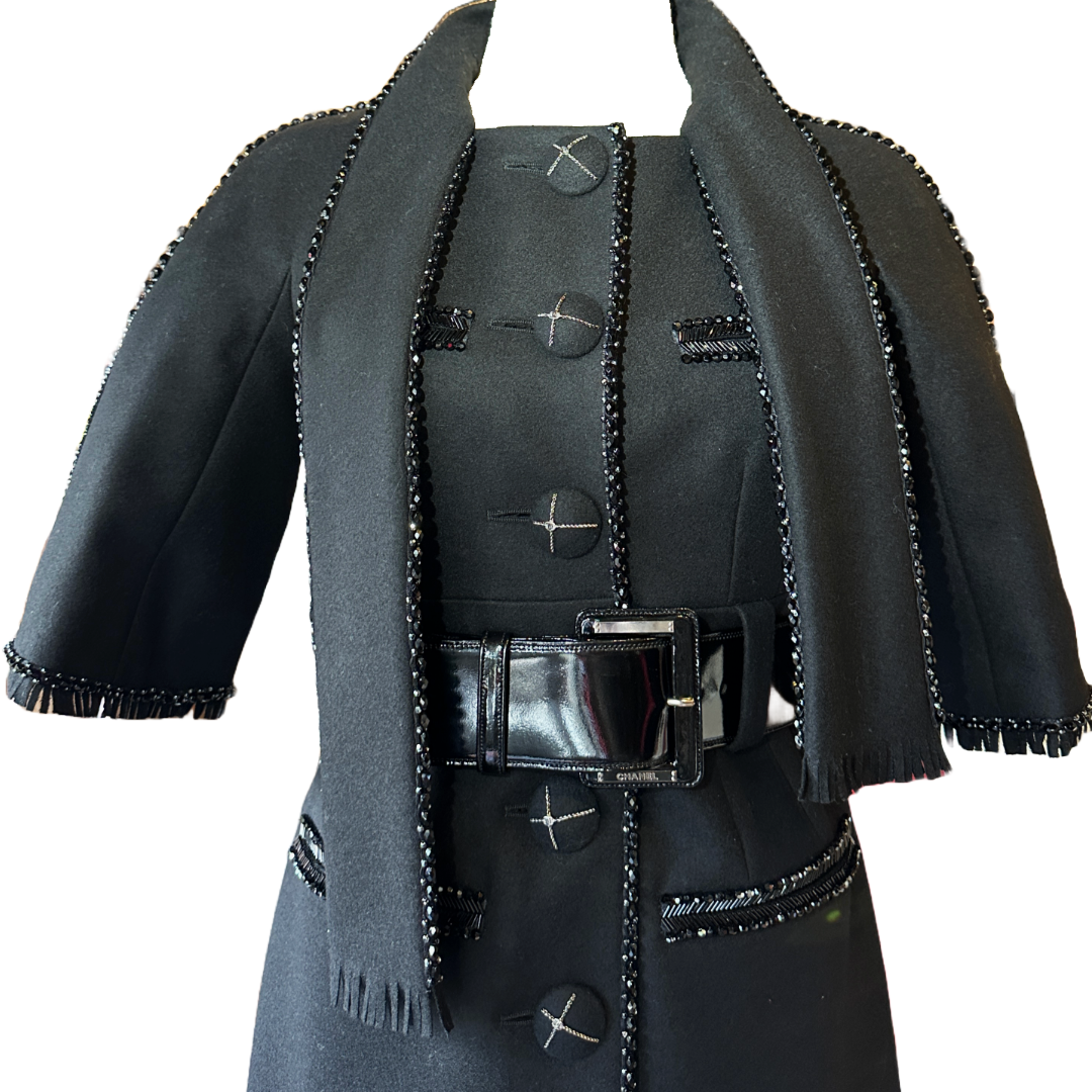 CHANEL Soft Black Hand-Beaded Coat | Size 36