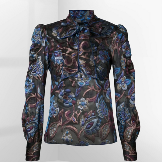 ANNA SUI Sheer Floral Blouse with Neck Tie | Small