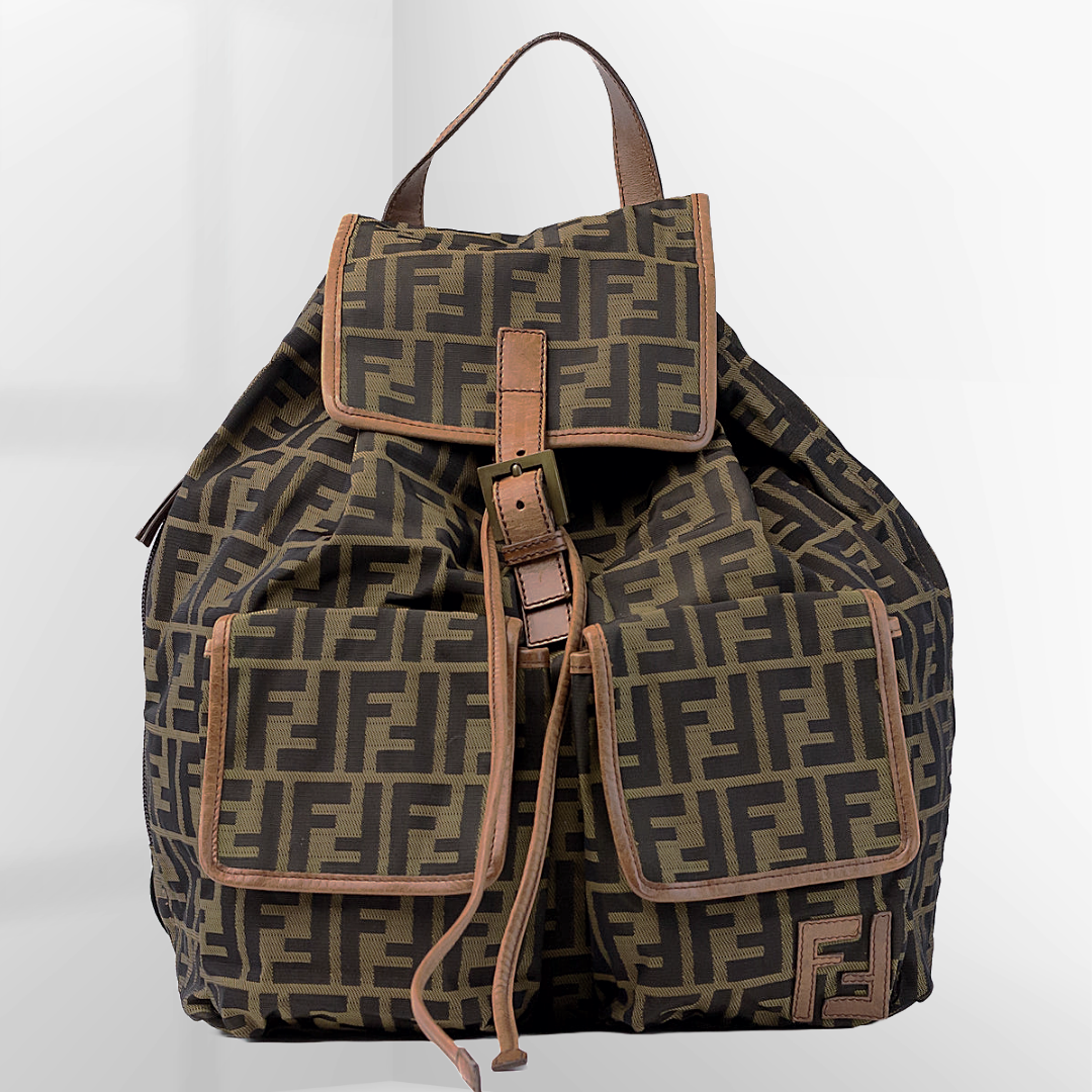 FENDI Brown & Black Zucca Monogram Canvas Drawstring Backpack – More Than You Can Imagine