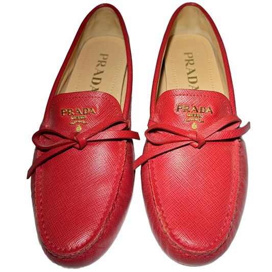 PRADA Saffiano Driving Shoes in Red | 37