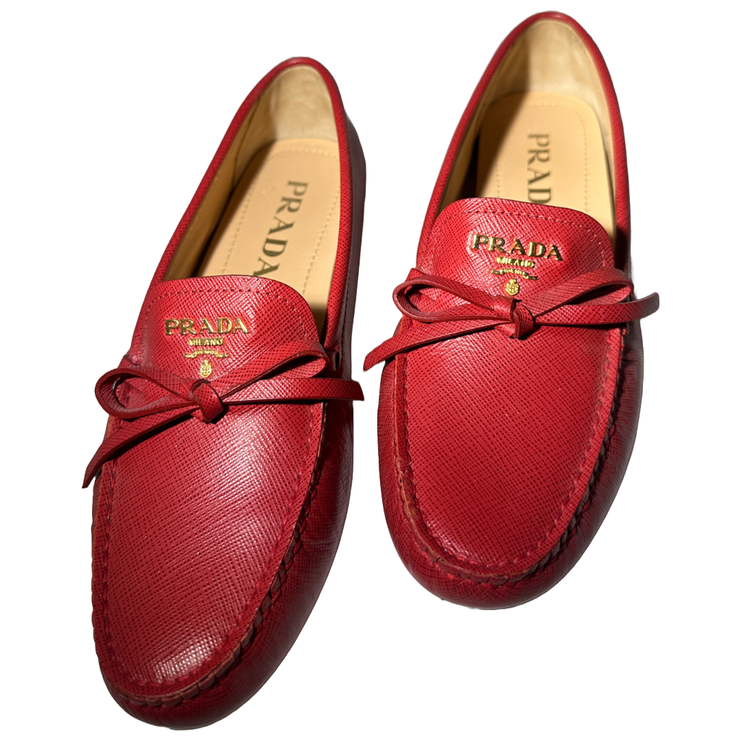 Prada Saffiano Driving Shoes in Red 37