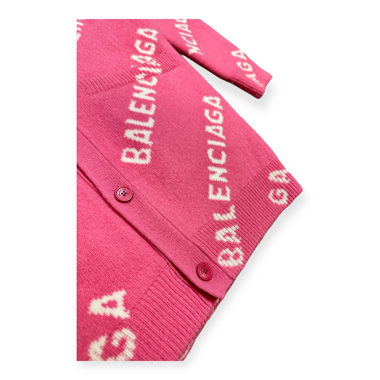 BALENCIAGA All Over Logo Cardigan in Pink | Size XS