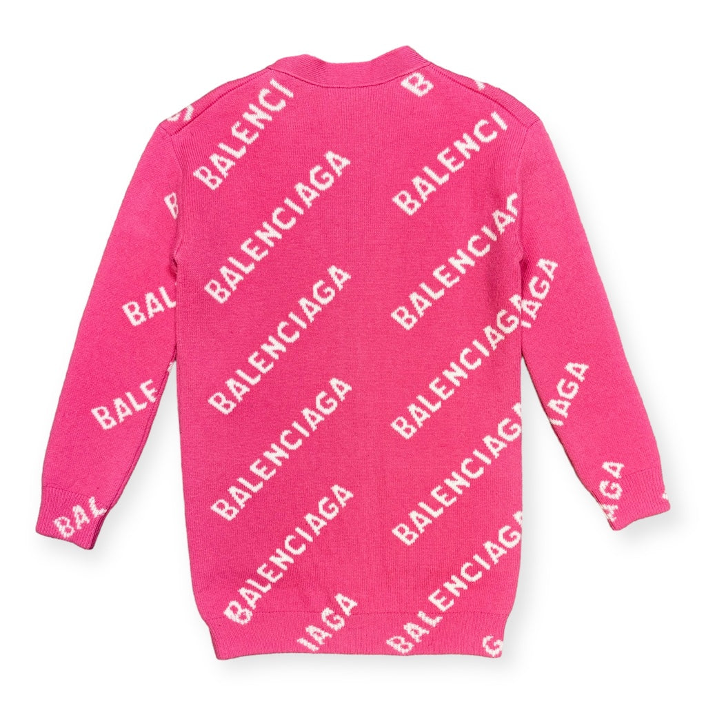 BALENCIAGA All Over Logo Cardigan in Pink | Size XS