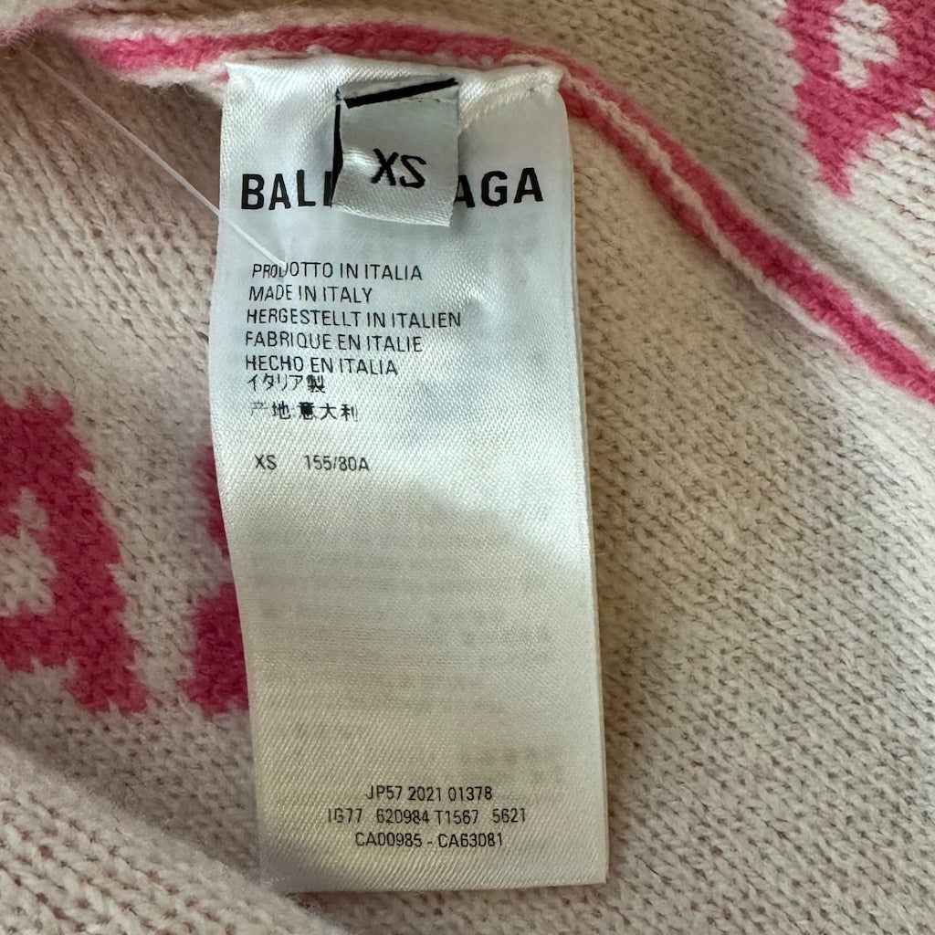 BALENCIAGA All Over Logo Cardigan in Pink | Size XS