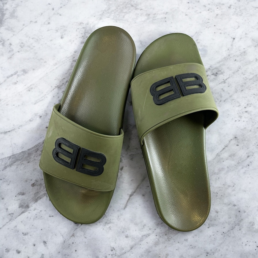 BALENCIAGA Pool Slide Sandals in Green | Size 12