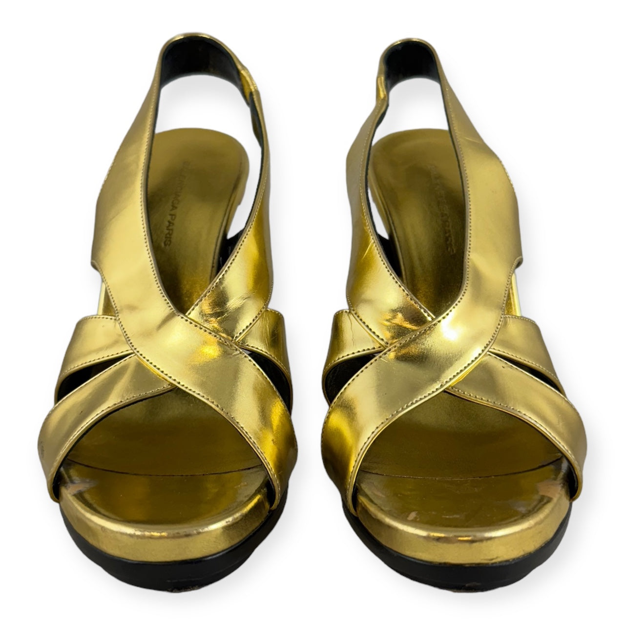 BALENCIAGA Sculpted Heel Sandals in Gold | Size 37
