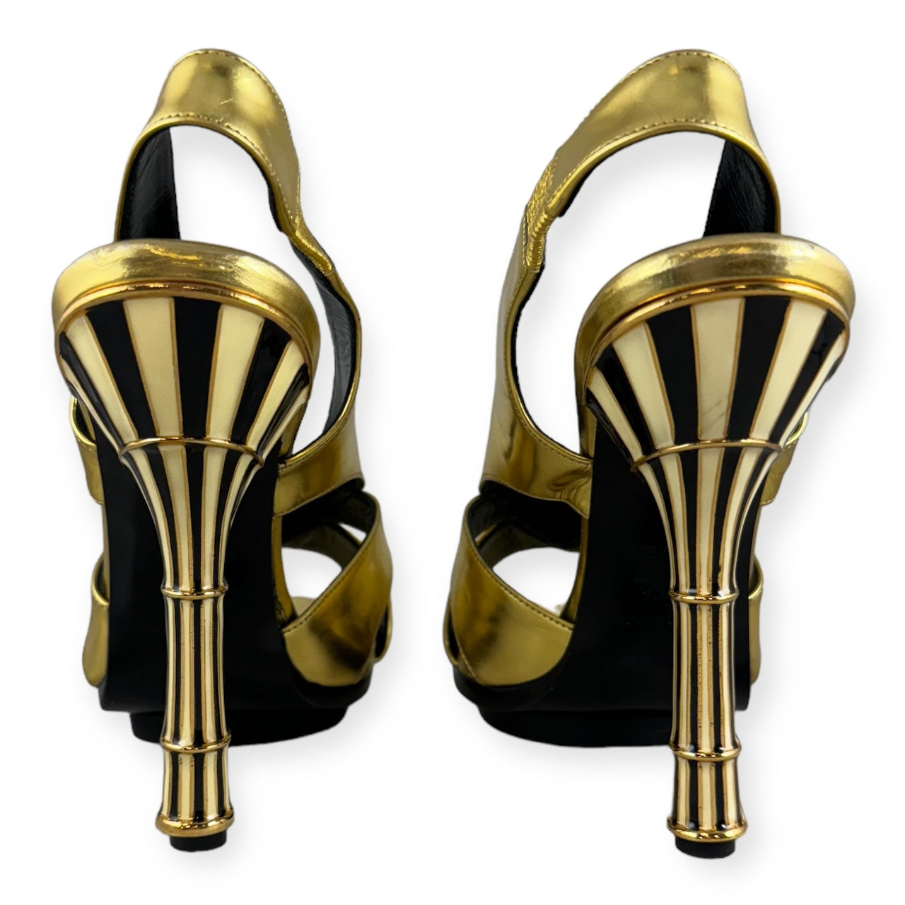 BALENCIAGA Sculpted Heel Sandals in Gold | Size 37