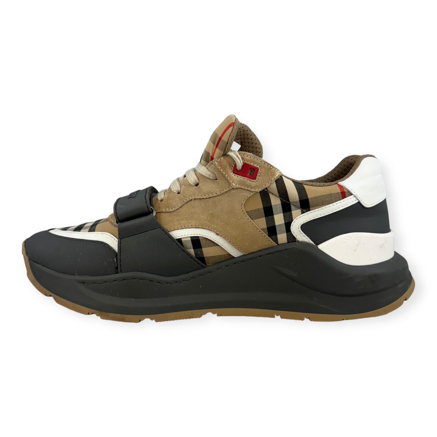 BURBERRY Check Runners in Tan Gray | Size 45