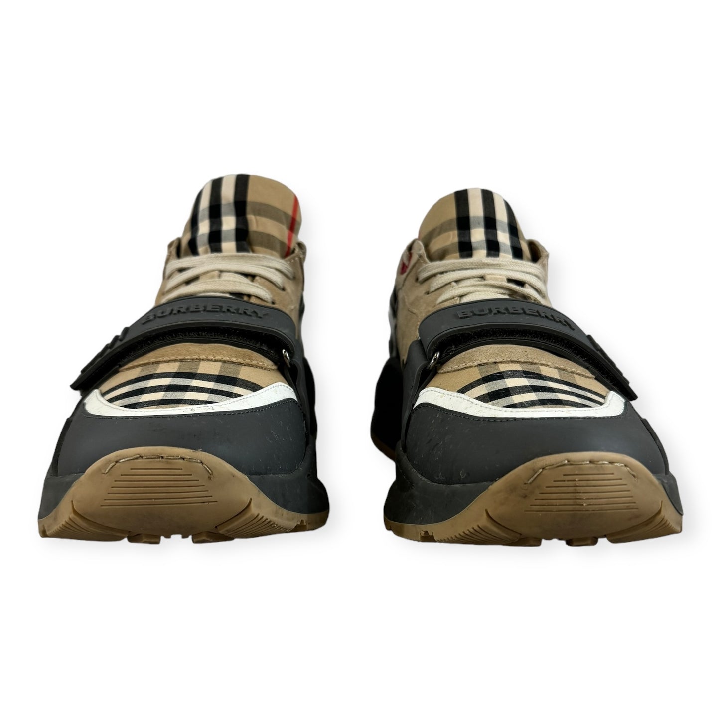 BURBERRY Check Runners in Tan Gray | Size 45