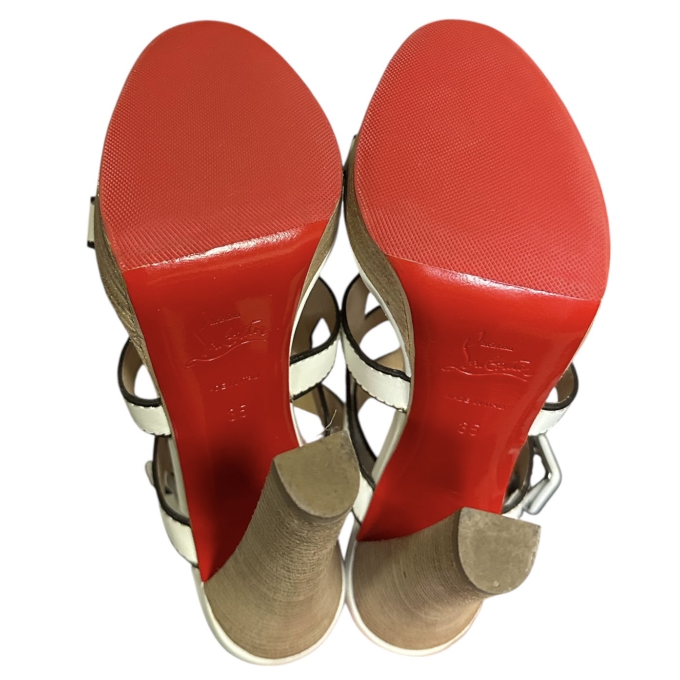 LOUBOUTIN Strappy Cage Sandal in White and Black | 36