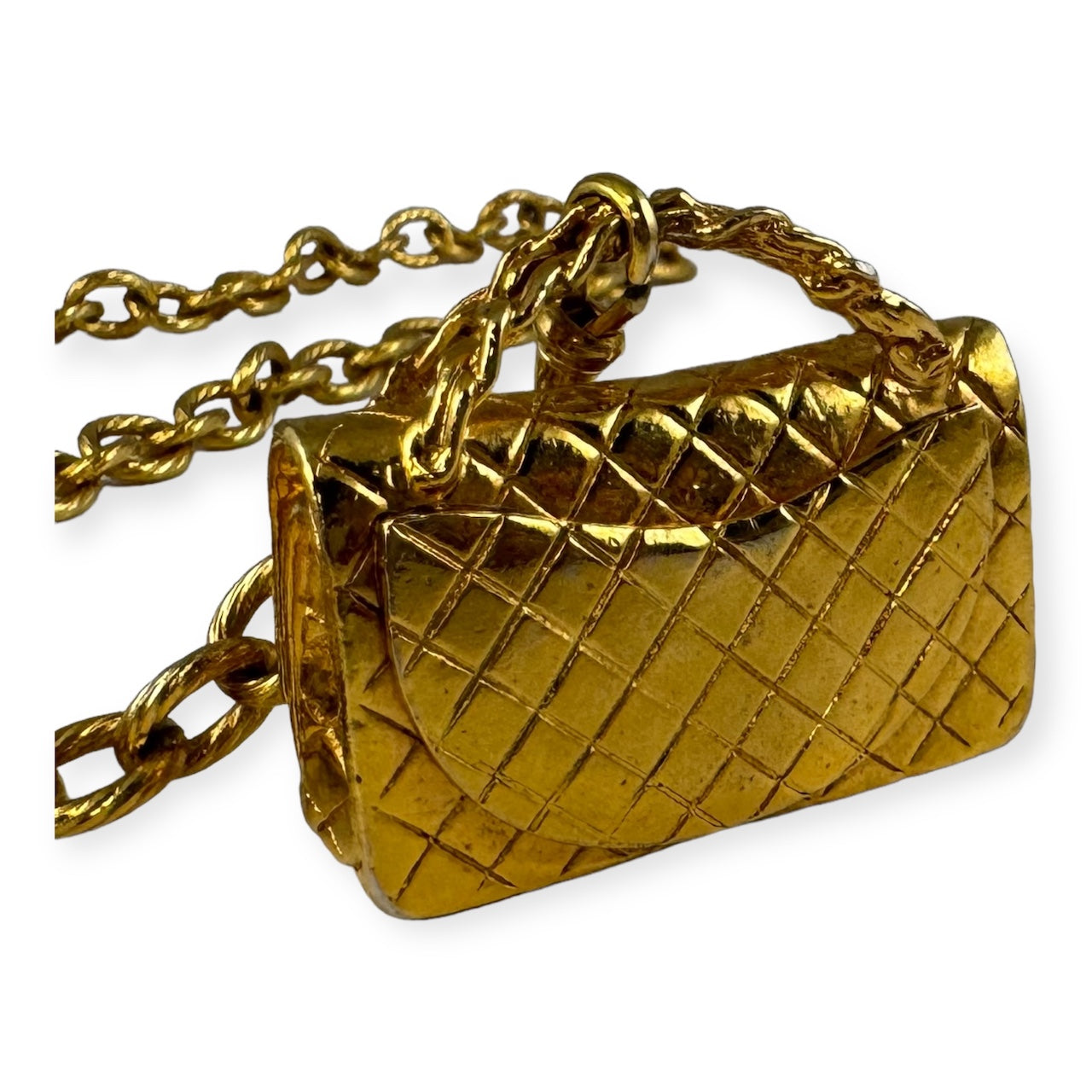 CHANEL Chapeau + Flap Bag Necklace in Gold