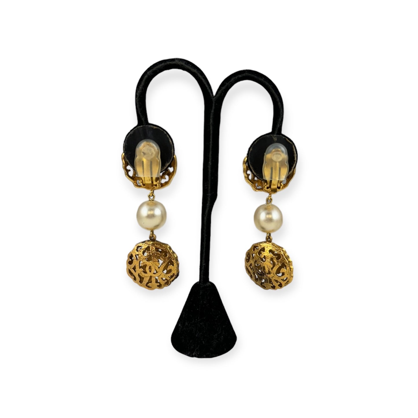 CHANEL Filigree Pearl Drop Earrings in Gold