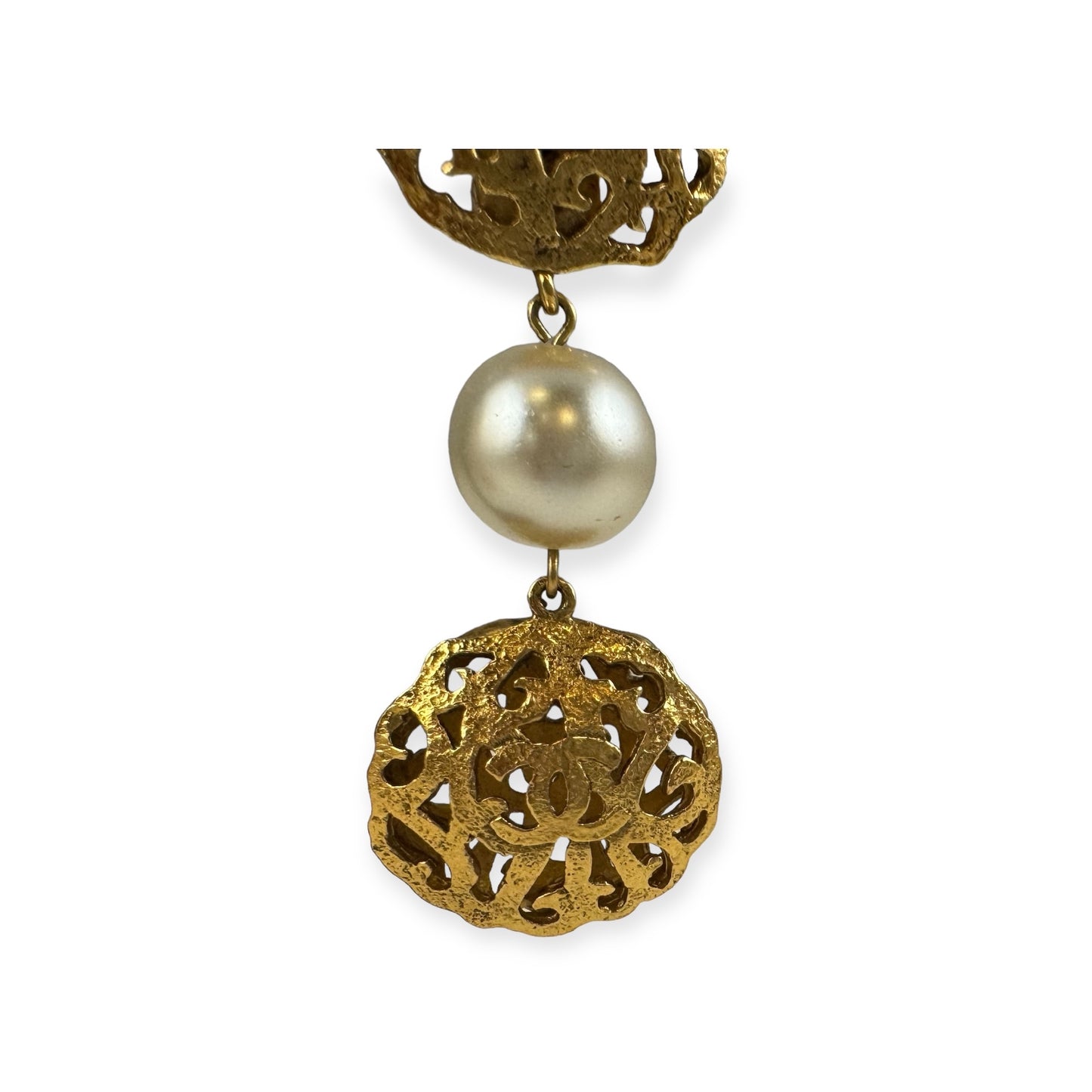 CHANEL Filigree Pearl Drop Earrings in Gold