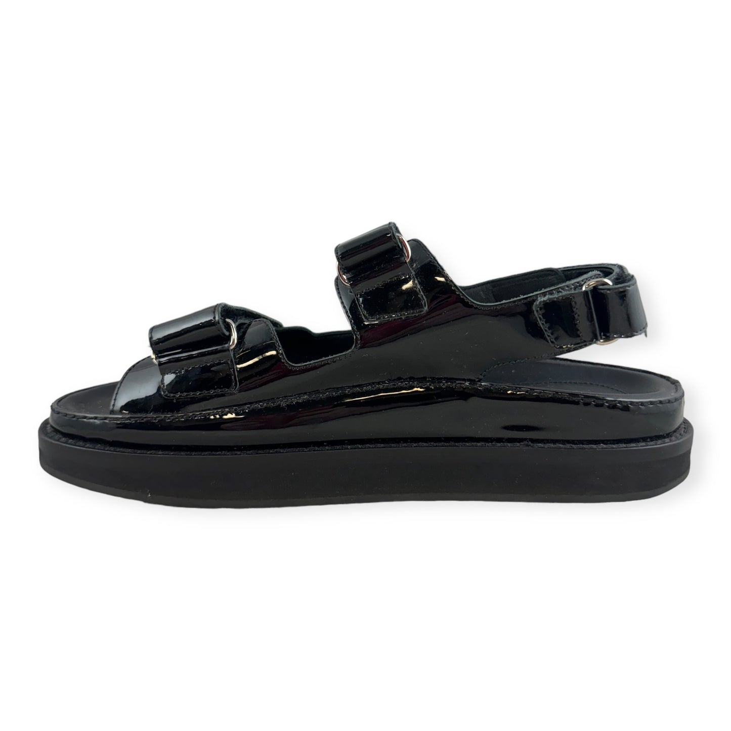 CHANEL Patent Dad Sandals in Black | Size 40