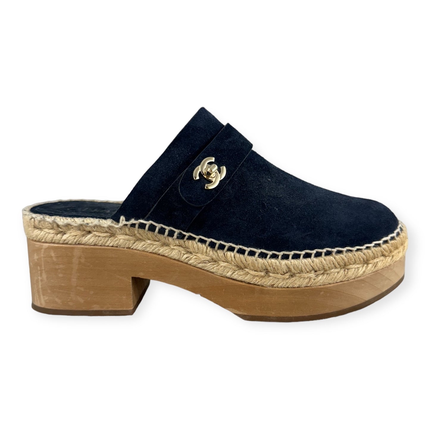 CHANEL Suede Clogs in Navy | Size 38