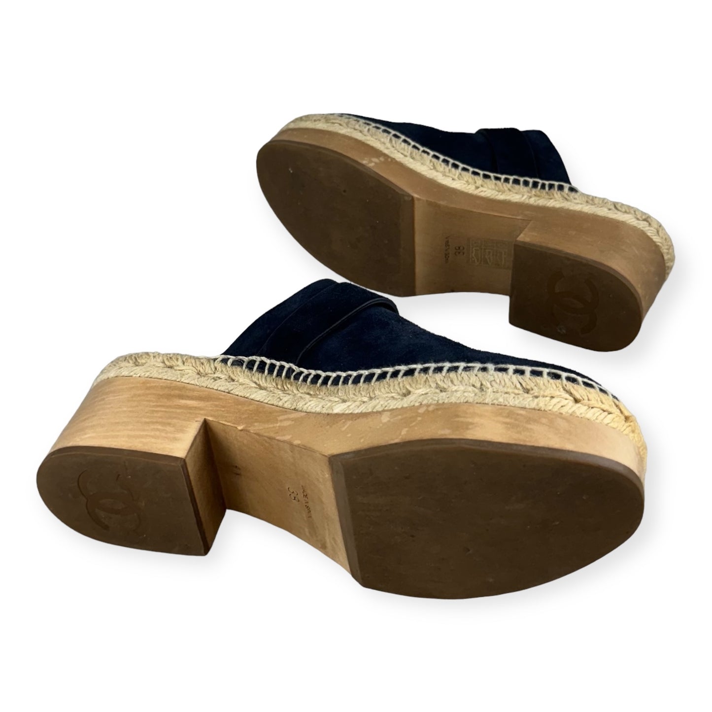 CHANEL Suede Clogs in Navy | Size 38