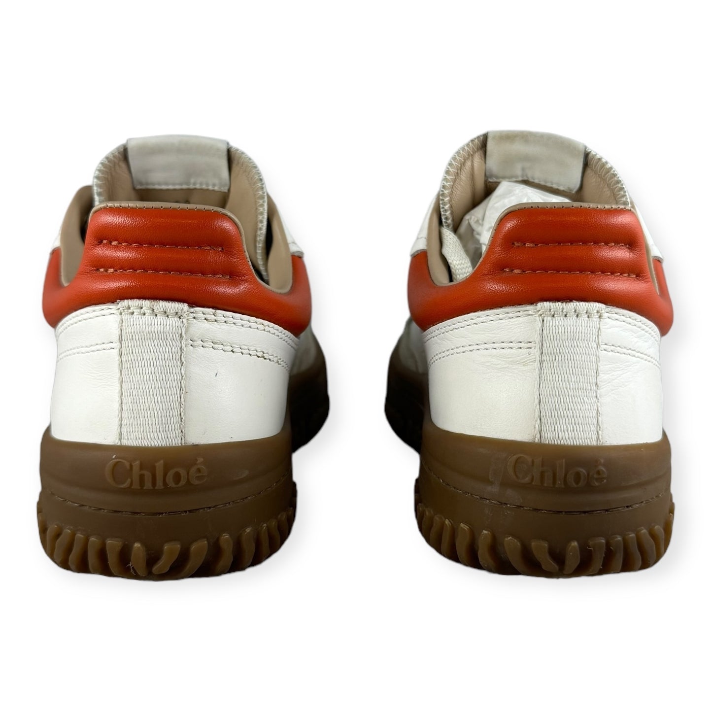 CHLOE Leather Scallop Sneakers in Ivory Orange | Size 38