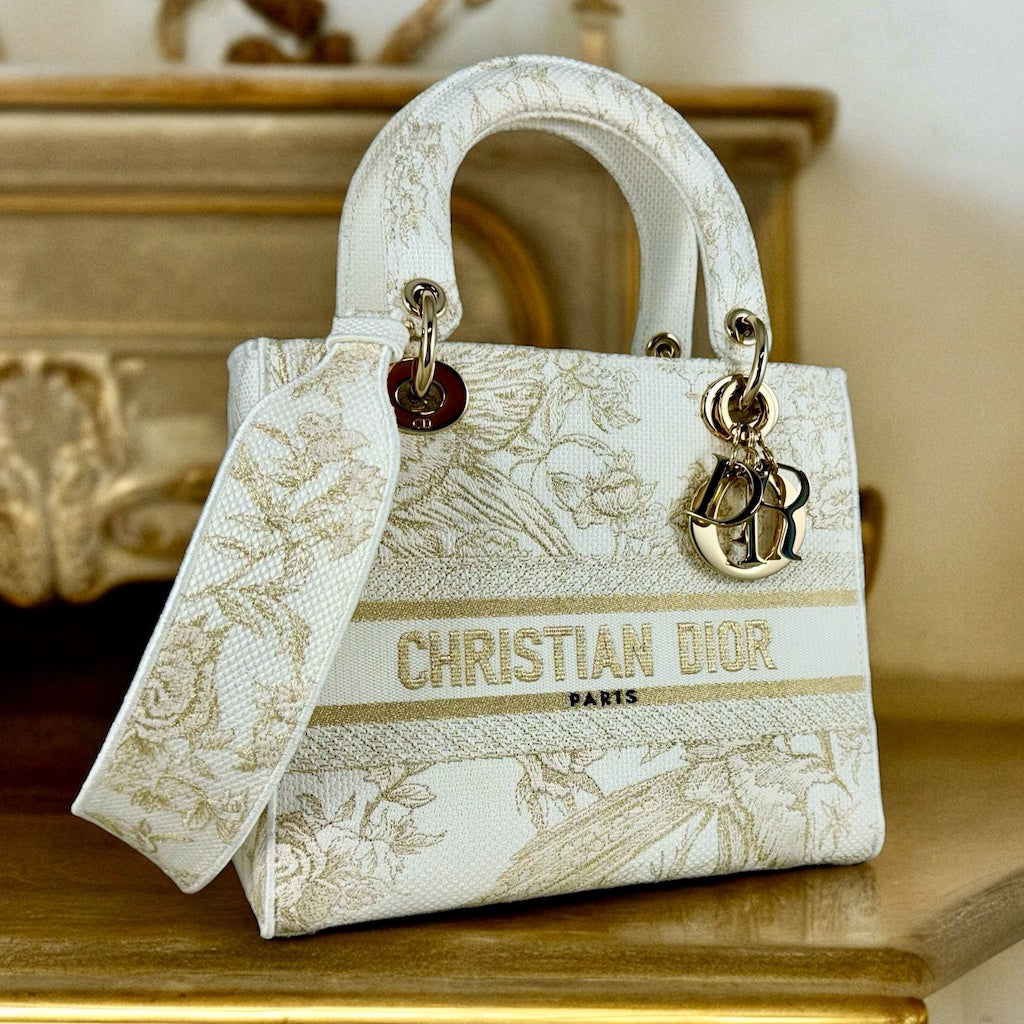 DIOR Lady D-Lite Handbag in Ivory Gold