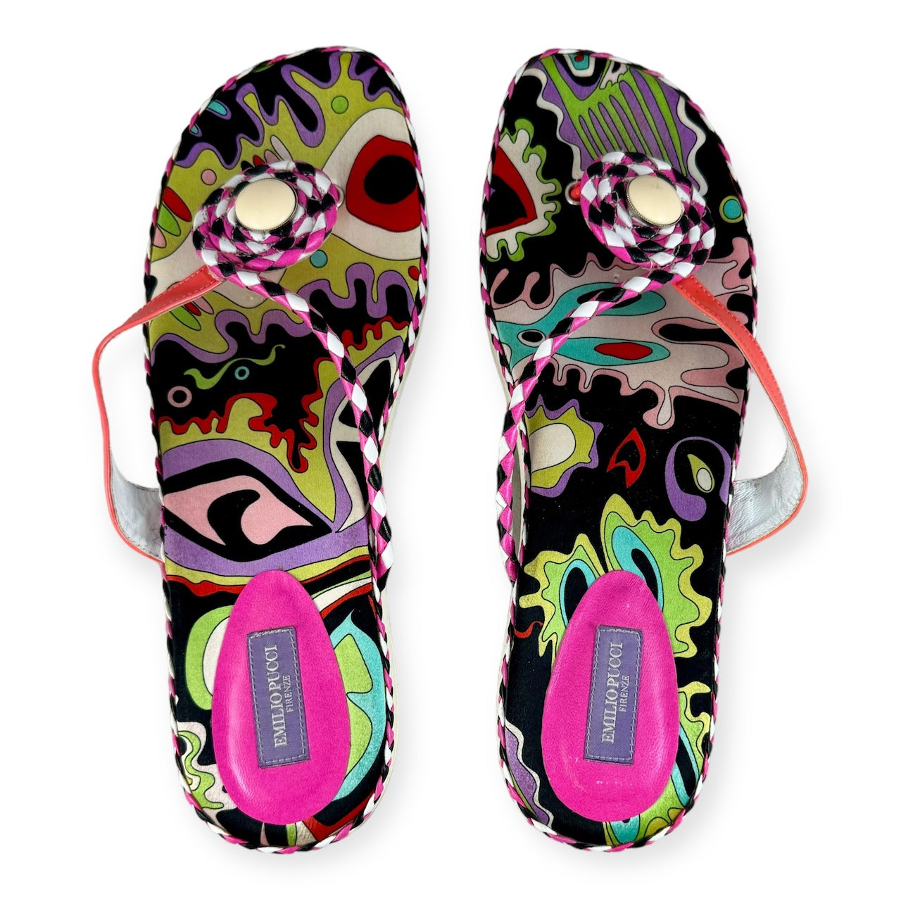 EMILIO PUCCI Print Flip Flops in Pink Multi | Size 38