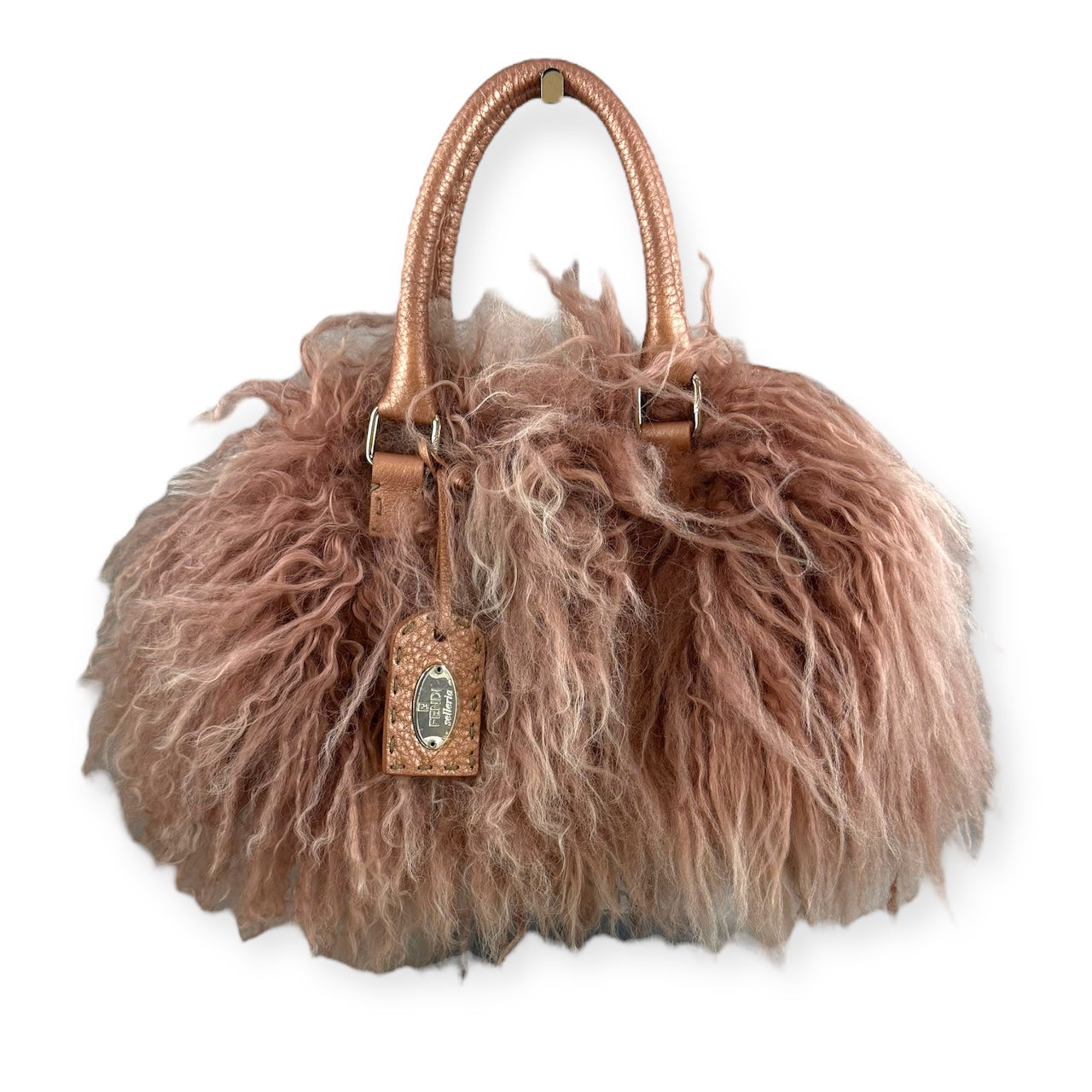 FENDI Mongolian Lamb Selleria Handbag in Pink