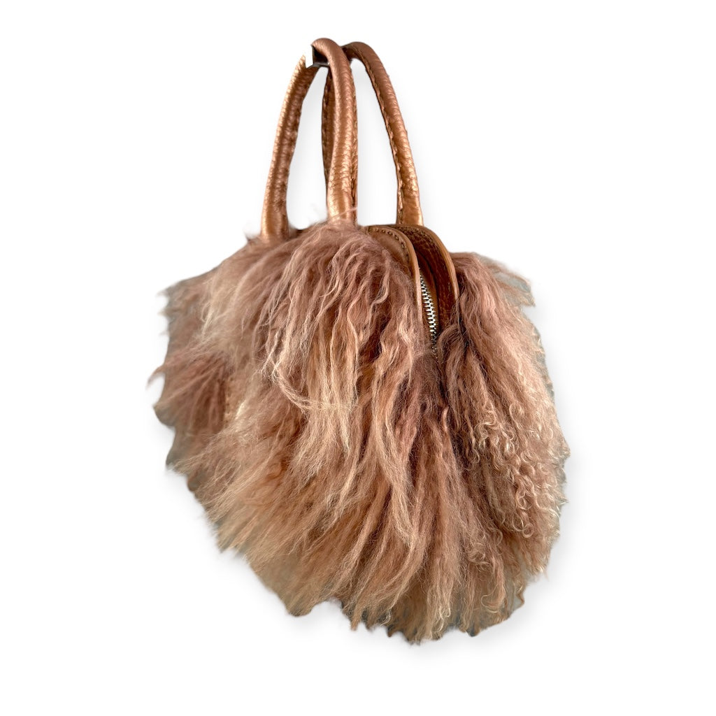 FENDI Mongolian Lamb Selleria Handbag in Pink