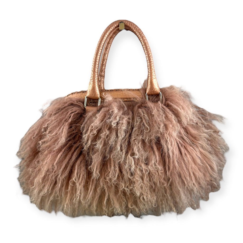 FENDI Mongolian Lamb Selleria Handbag in Pink