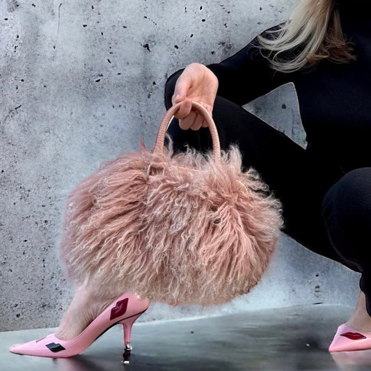FENDI Mongolian Lamb Selleria Handbag in Pink