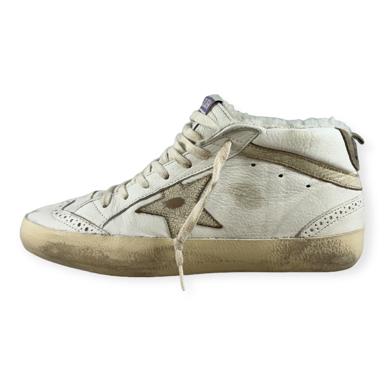 GOLDEN GOOSE Mid Star Fleece Sneakers in White | Size 38