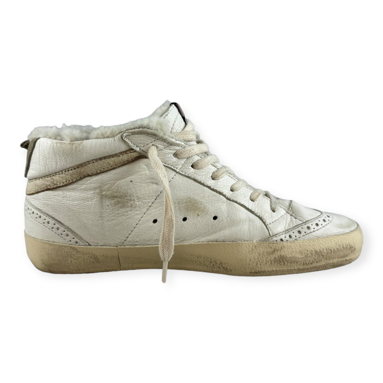 GOLDEN GOOSE Mid Star Fleece Sneakers in White | Size 38