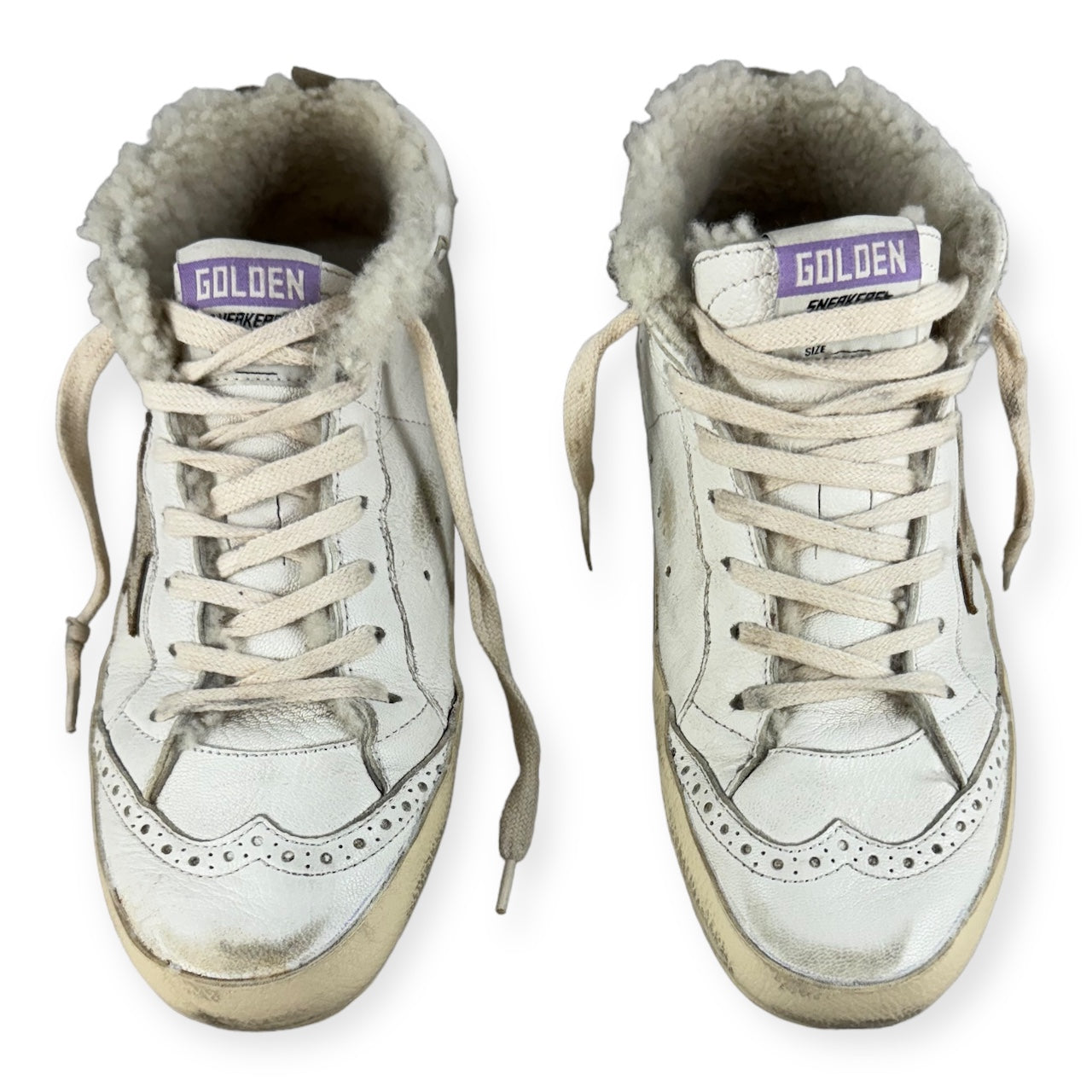 GOLDEN GOOSE Mid Star Fleece Sneakers in White | Size 38