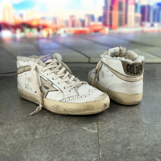 GOLDEN GOOSE Mid Star Fleece Sneakers in White | Size 38