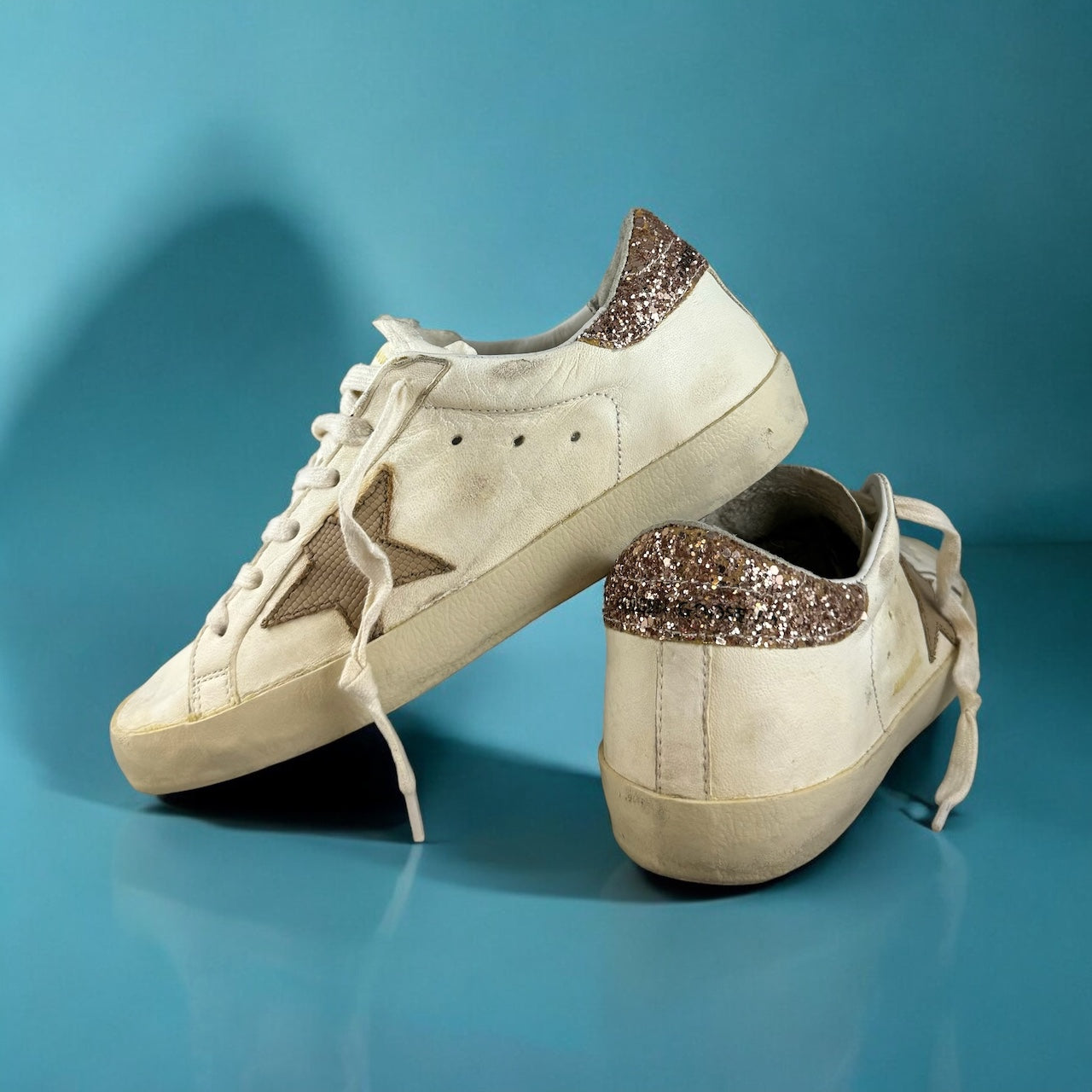 GOLDEN GOOSE Superstar Glitter Sneakers in Rose Gold White | Size 38