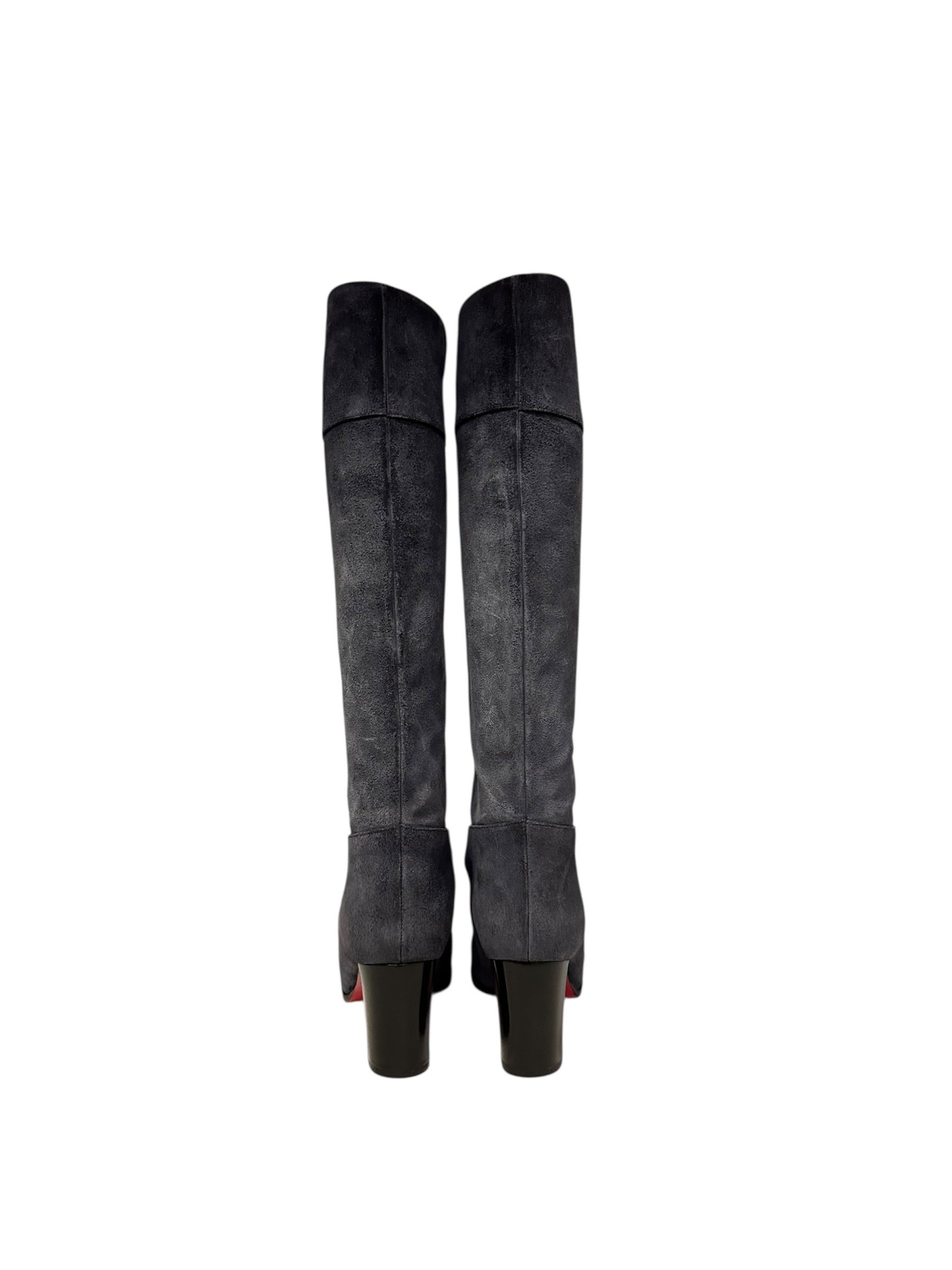 LOUBOUTIN Suede Knee Boots in Grey | 36