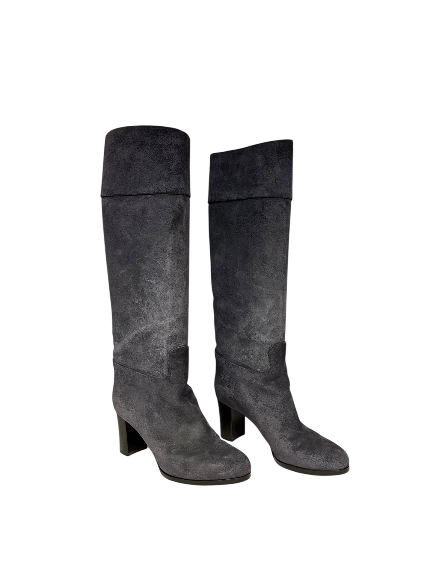 LOUBOUTIN Suede Knee Boots in Grey | 36