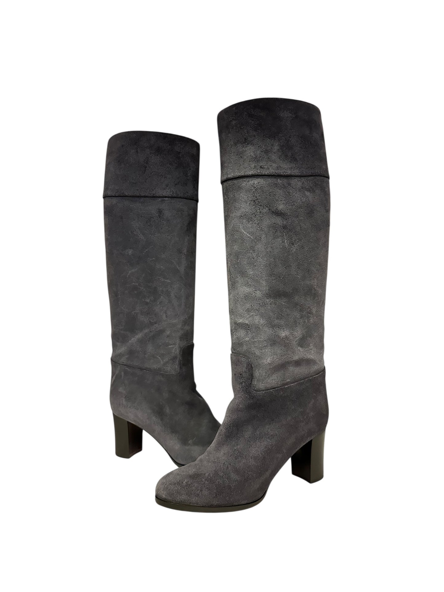 LOUBOUTIN Suede Knee Boots in Grey | 36