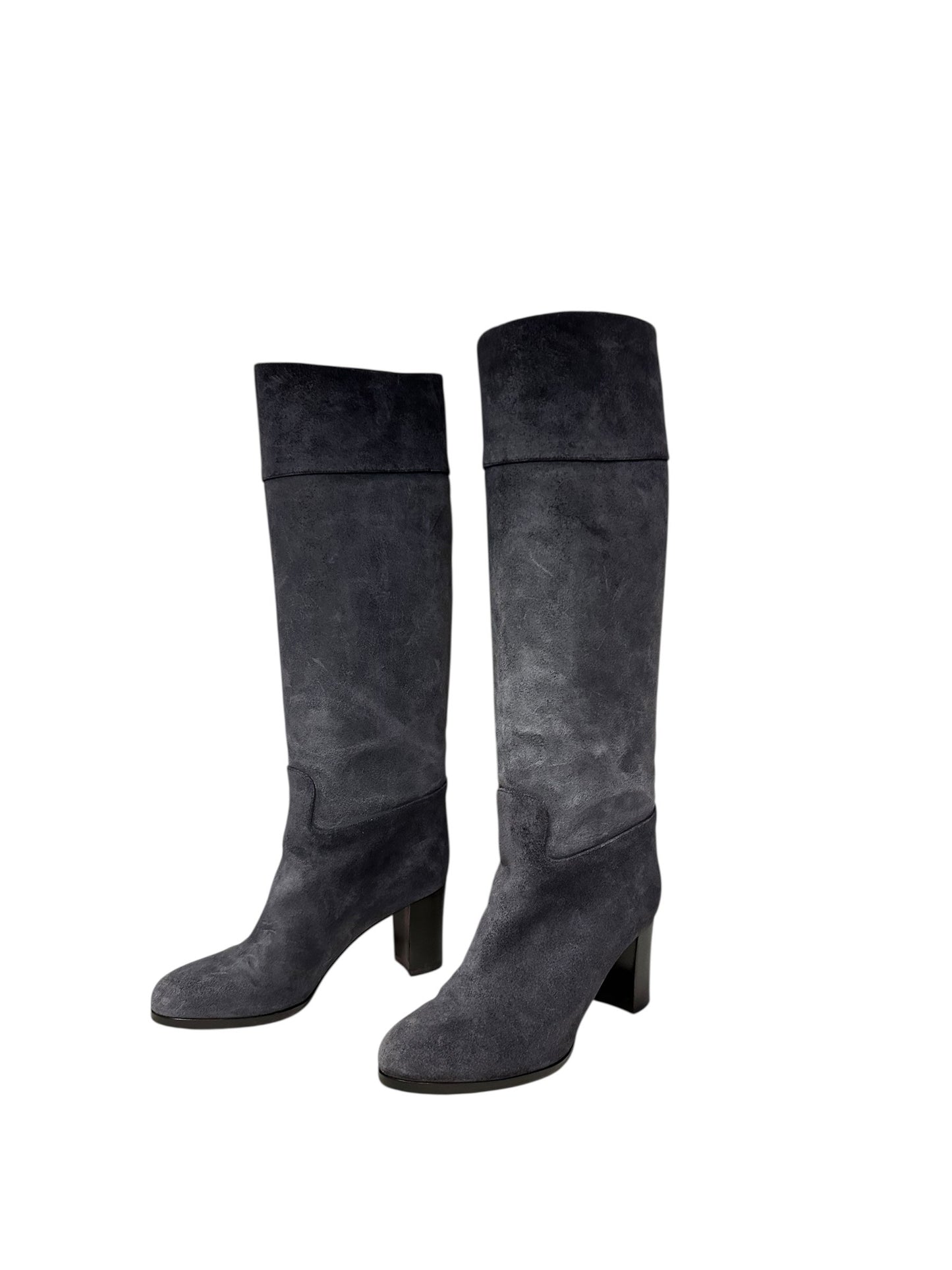 LOUBOUTIN Suede Knee Boots in Grey | 36