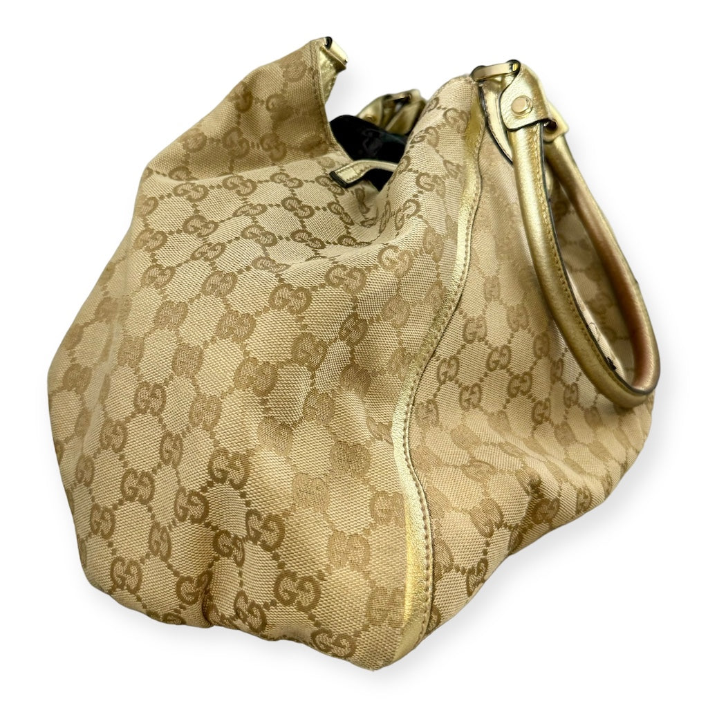 GUCCI Abbey Shoulder Bag Gold GG Canvas Leather Authentic