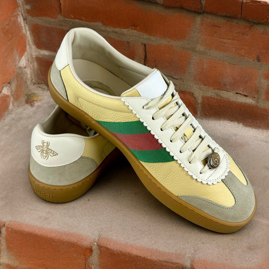 GUCCI Leather Court Sneakers in Butter Multi | Size 8