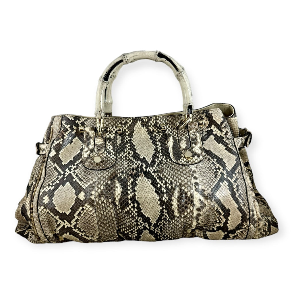 GUCCI Python Bamboo Tote in Ivory