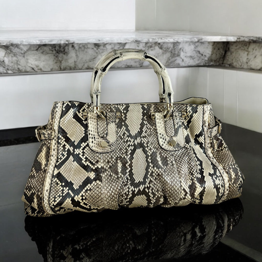 GUCCI Python Bamboo Tote in Ivory