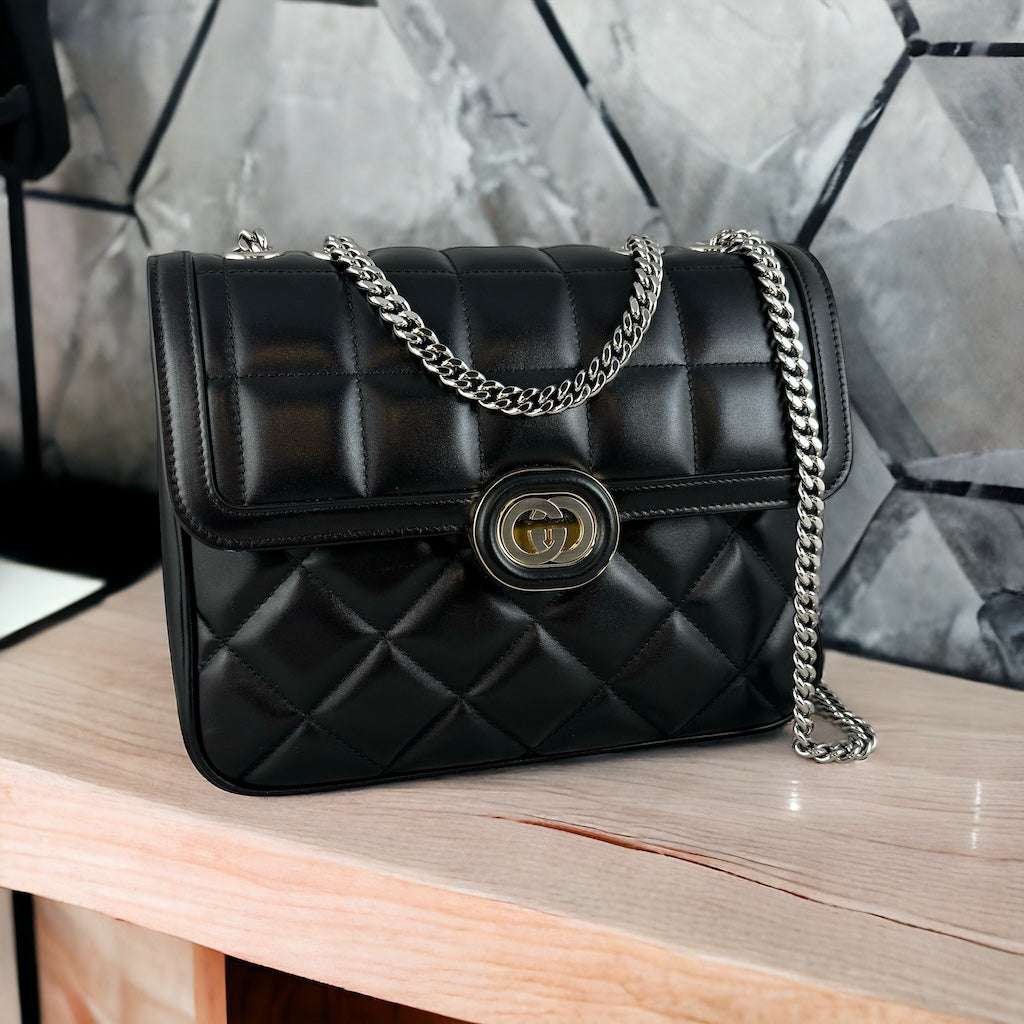 GUCCI Deco Shoulder Bag in Black