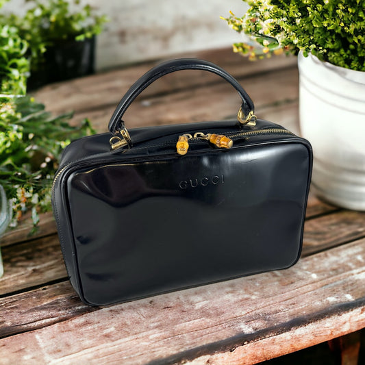 GUCCI Vintage Bamboo Top Handle Bag in Black