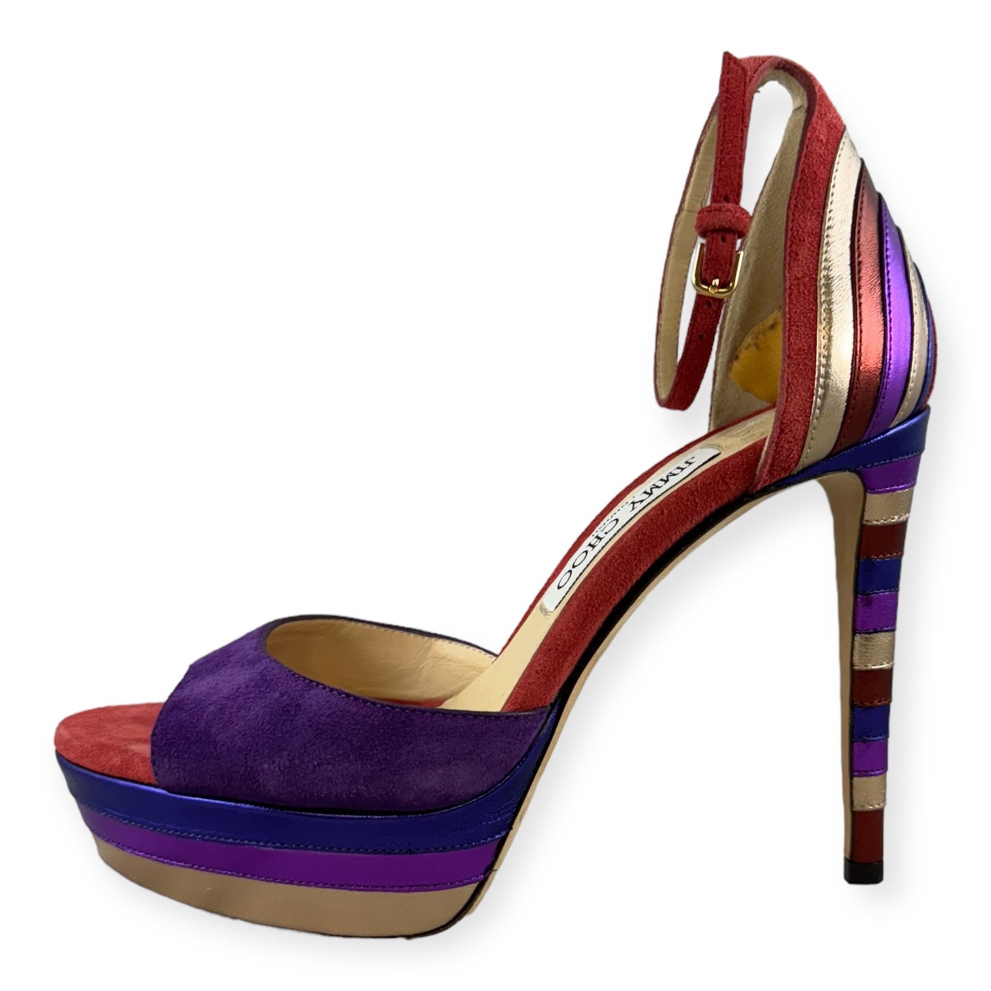 JIMMY CHOO METALLIC Stripe Sandals in Purple Multi | Size 36.5