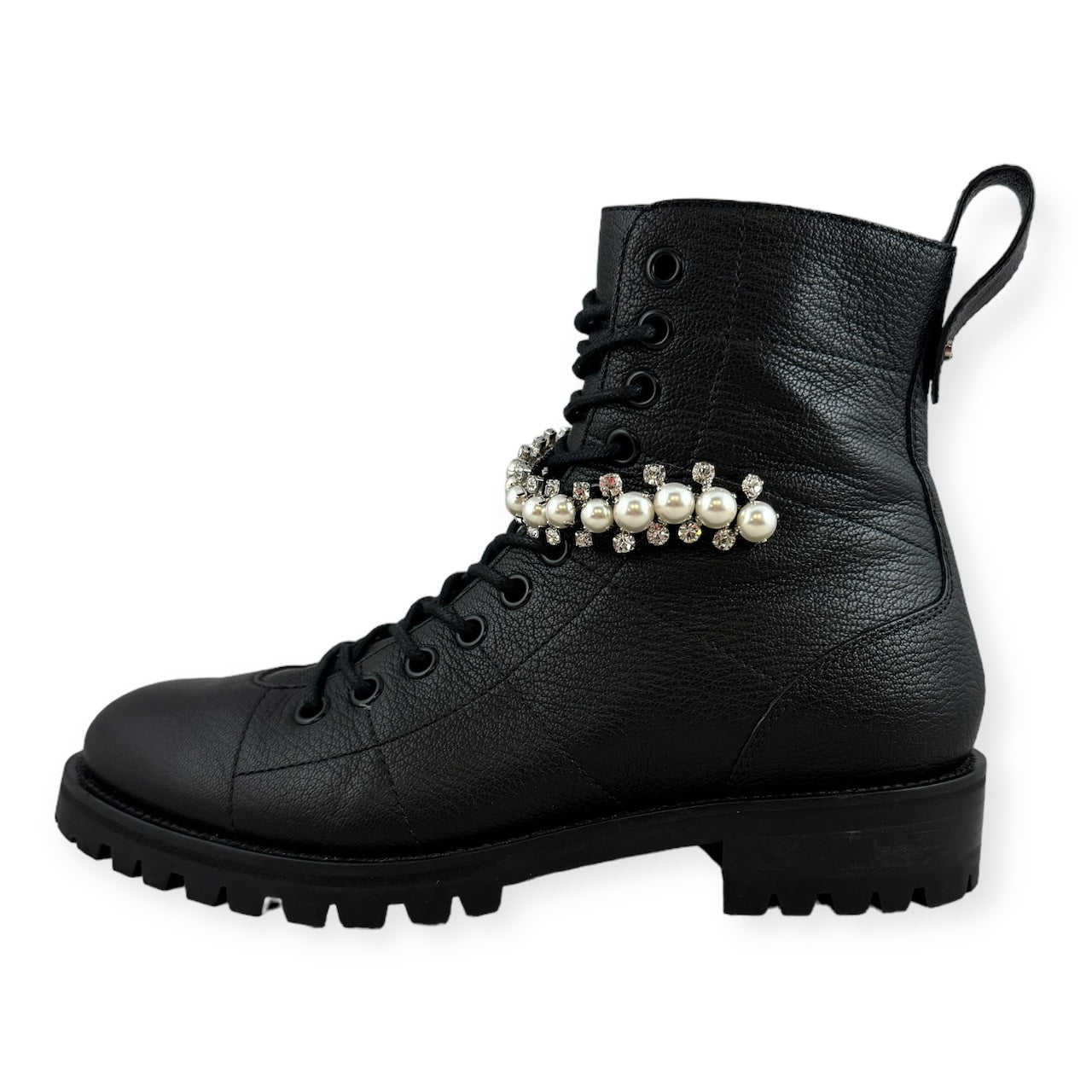 JIMMY CHOO Cruz Pearl Combat Boots in Black | Size 36