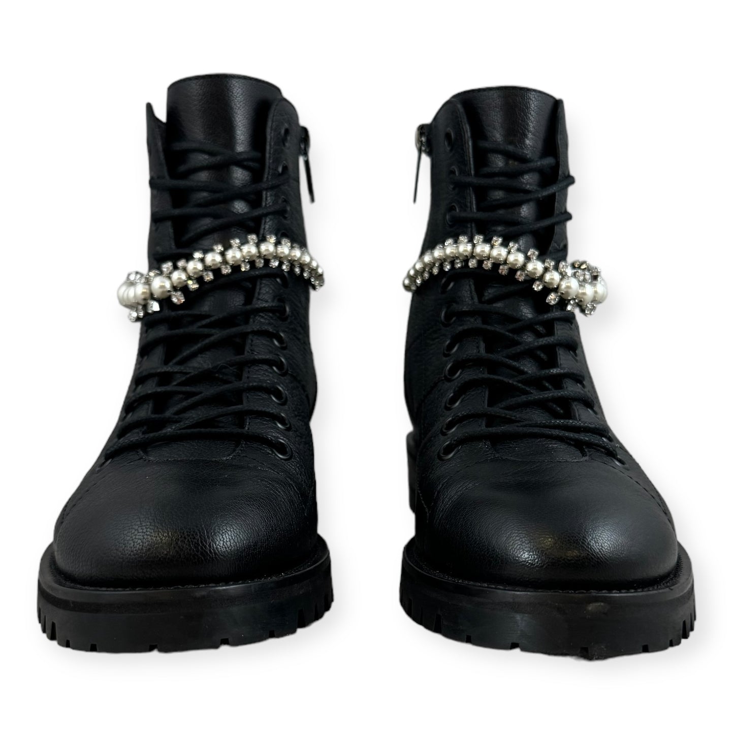 JIMMY CHOO Cruz Pearl Combat Boots in Black | Size 36