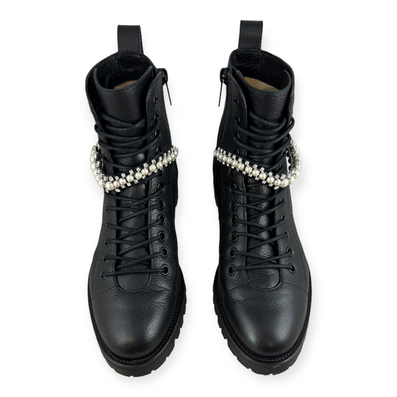 JIMMY CHOO Cruz Pearl Combat Boots in Black | Size 36