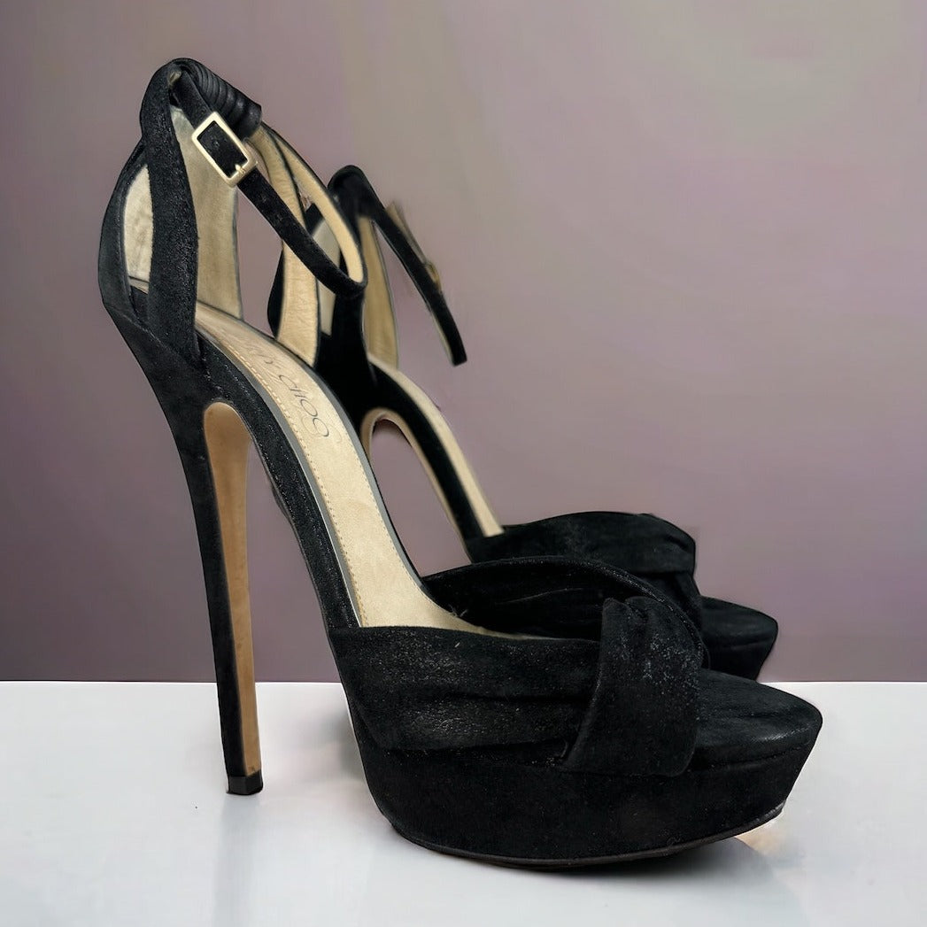 JIMMY CHOO Shimmer Sandals in Black | Size 39